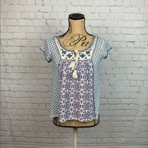 SALE  Jolt Embroidered Lace blue and White Top 422